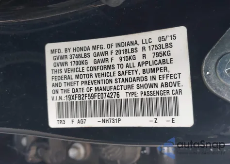 2015 Honda Civic Lx z USA, uszkodzony, nr VIN 19XFB2F59FE074276